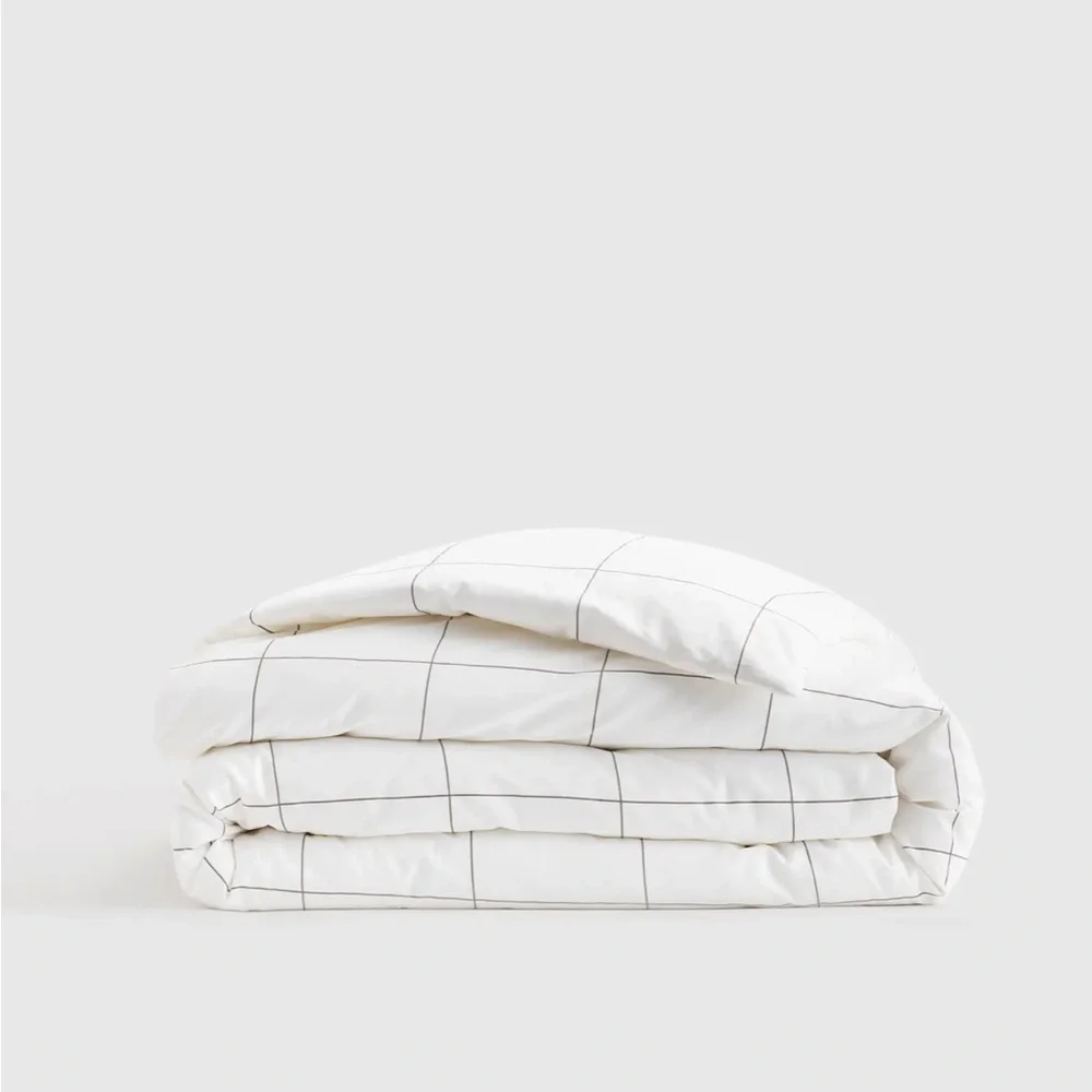 QUINCE Luxury Organic Sateen Duvet Cover Windowpane King Cal King